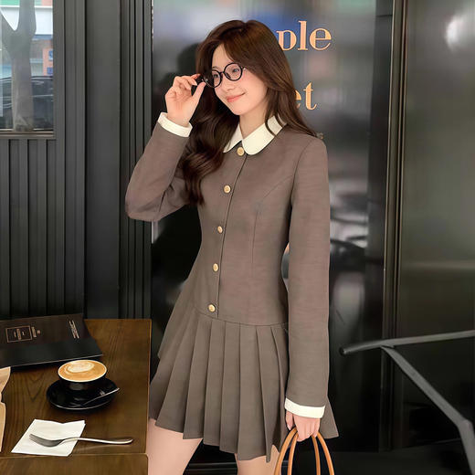 奢姿大码女装2025冬季时尚娃娃领收腰连衣裙胖妹妹气质学院风裙子3254803790 商品图3
