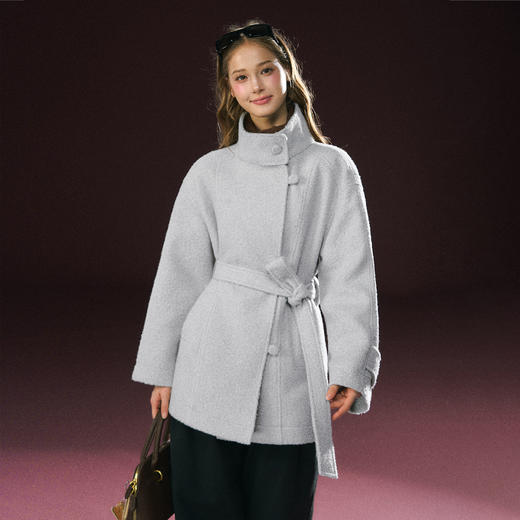 Ariseism 美式复古立领毛呢外套女秋冬季新款呢子大衣 商品图0
