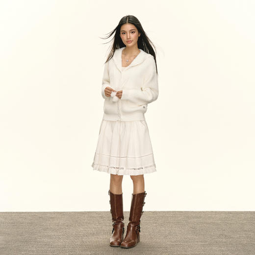 Ariseism 美式复古白色连帽针织开衫毛衣女秋冬新款上衣 商品图3