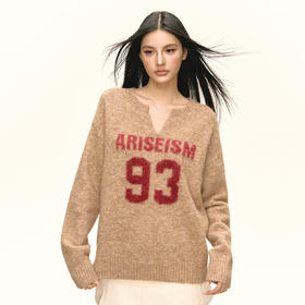 Ariseism 美式复古红色字母套头针织衫女秋冬新款上衣套头毛衣