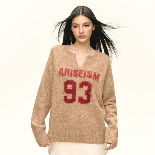 Ariseism 美式复古红色字母套头针织衫女秋冬新款上衣套头毛衣 商品图0
