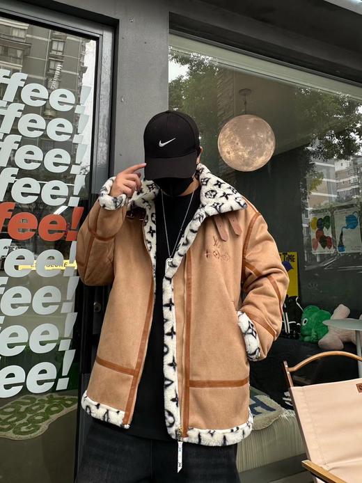 D111946麂皮绒复合内里小兔毛情侣高领加绒加棉外套 商品图3