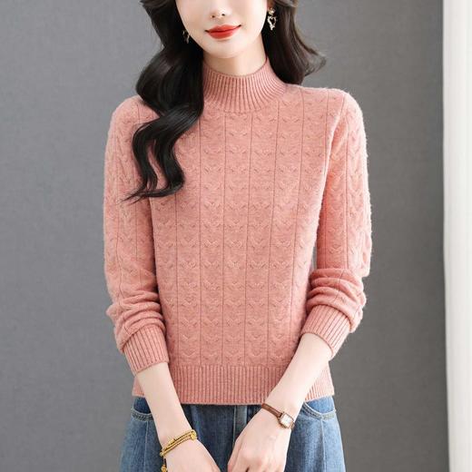半高领套头毛衣厚款粉色，麻花针织衫宽松百搭短款打底毛衣CC-101-31756 商品图0