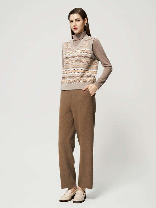 【V领无袖羊绒套衫】羊绒世家秋冬新品100%山羊绒条纹提花针织背心 商品图2