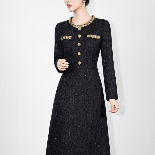 「高货wl」全新升级【铂金会员358/天猫479/差价121】(95315)洛诗琳气质小香风连衣裙2025秋冬重工亮丝编织粗花呢A字裙 商品图1