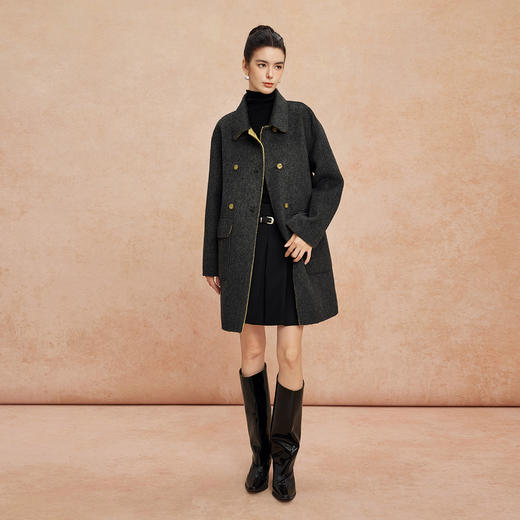 QH922斯尔丽2025新款含山羊绒双面双色韩版简洁大方OL通勤羊毛大衣 商品图3