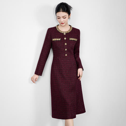 「高货wl」全新升级【铂金会员358/天猫479/差价121】(95315)洛诗琳气质小香风连衣裙2025秋冬重工亮丝编织粗花呢A字裙 商品图2