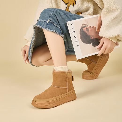 冬季必备👢真皮兔毛加绒雪地靴     鞋面材质：头层牛皮 鞋口材质：兔毛 鞋底材质：橡胶底 商品图0