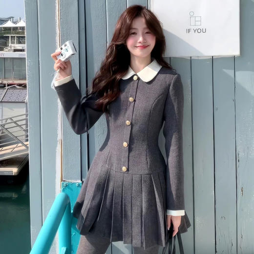 奢姿大码女装2025冬季时尚娃娃领收腰连衣裙胖妹妹气质学院风裙子3254803790 商品图0