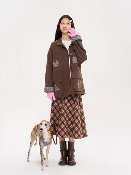 heris/H53120/羊毛混纺学院格纹 斜裁百褶 A字鱼尾伞裙 商品图1