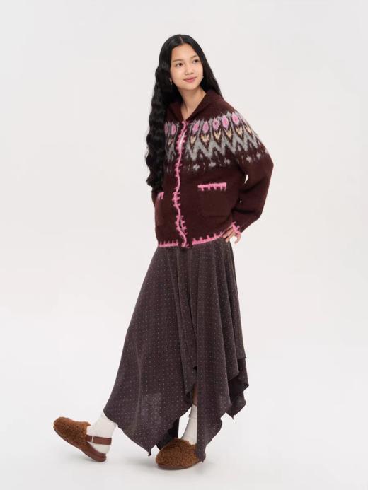 heris/H53106/郁金香费尔岛提花 翻领撞色开衫毛衣外套 商品图3