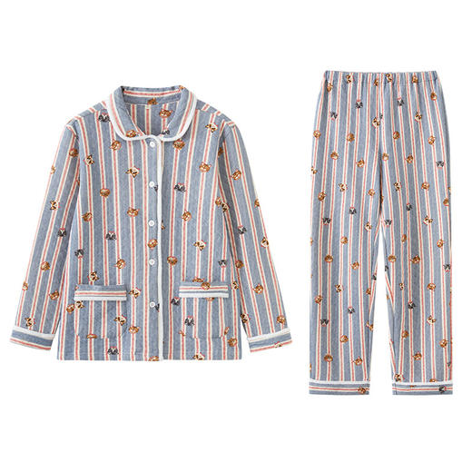 三层空气棉~女士睡衣空气棉夹层纯棉加厚 可爱猫咪印花秋冬季套装加大码家居服春秋 商品图5