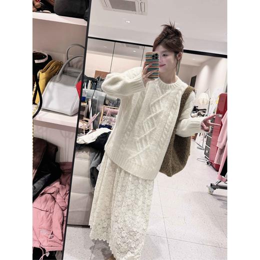 25AW上新 蕾蕾同款【浮云织梦！】法式麻花纹针织毛衣拼接蕾丝假两件连衣裙 商品图0