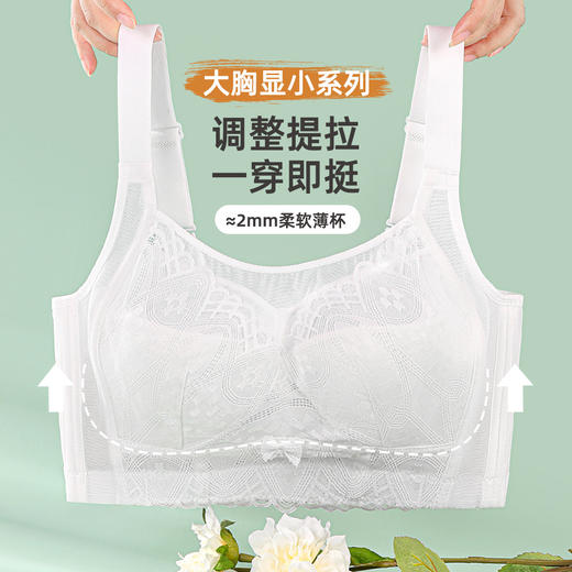 雅黛俪大胸显小显瘦女士内衣轻薄透气蕾丝调整型文胸高侧比收副乳胸罩 商品图2