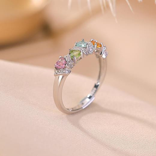 【爱意联动】彩色碧玺S925纯银爱心开口戒指【CW-JZ07407】 商品图1