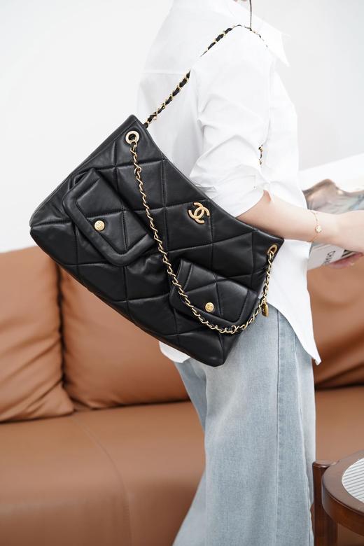 𝐂𝐡𝐚𝐧𝐞𝐥 𝟐𝟓𝐤 𝐇𝐨𝐛𝐨购物袋  黑金羊皮 商品图8