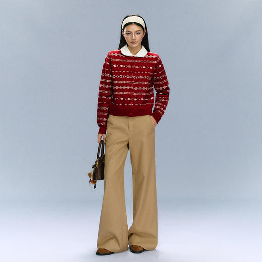 Ariseism 美式复古红色针织开衫毛衣女秋冬新款上衣 商品图3