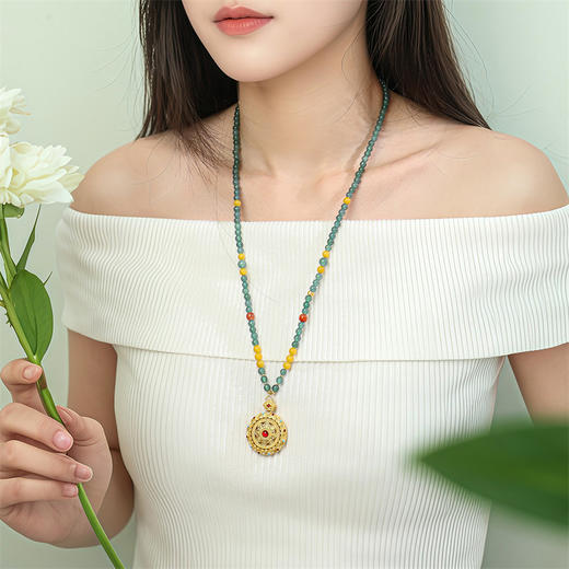 【新品首发】万能链 翡翠南红蜜蜡18k金项链 新中式搭配吊坠万能链女士礼物MEMORA诗普琳JN001501 商品图2