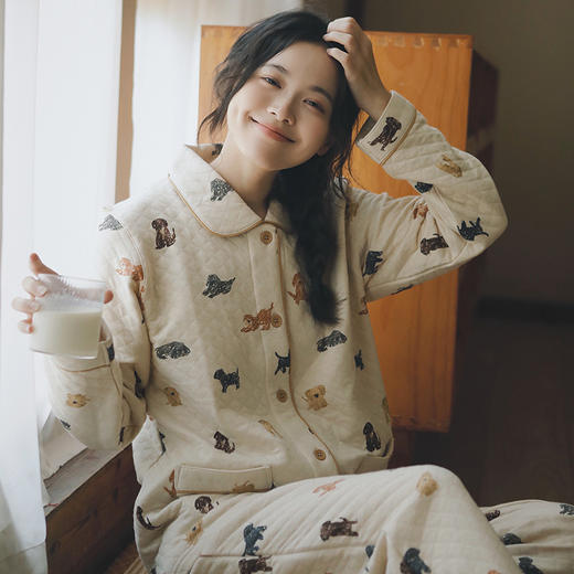 三层空气棉~秋冬季空气棉夹层纯棉长袖套装可爱女款休闲家居服 轻暖不厚重 商品图4