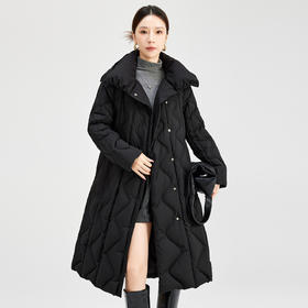 QS冬季新款鹅绒服宽松过膝加厚中长款保暖日常通勤款纯色外套女0039