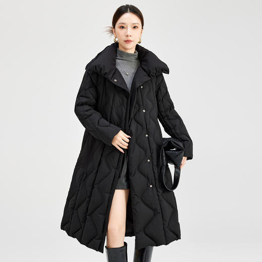 QS冬季新款鹅绒服宽松过膝加厚中长款保暖日常通勤款纯色外套女0039 商品图0