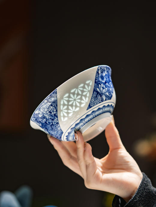 富玉陶瓷景德镇万花献瑞饭碗家用高颜值玲珑乔迁之喜入宅搬家礼物餐具 商品图3