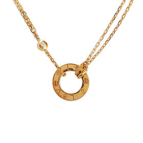 【95新】Cartier卡地亚LOVE系列B722450918K玫瑰金镶2钻小圆饼LOVE项链链长约41cm女士031125TJ23