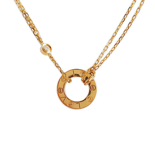 【95新】Cartier卡地亚LOVE系列B722450918K玫瑰金镶2钻小圆饼LOVE项链链长约41cm女士031125TJ23 商品图0