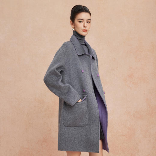 QH922斯尔丽2025新款含山羊绒双面双色韩版简洁大方OL通勤羊毛大衣 商品图6