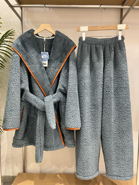 松植屋冬季女款加厚法兰绒睡衣家居服套装