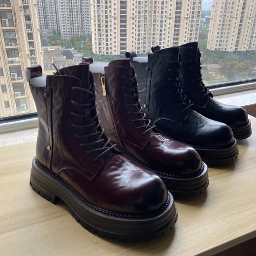 D111904马丁靴女款2025新款秋冬季厚底短靴圆头英伦风百搭粗跟短靴 商品图1