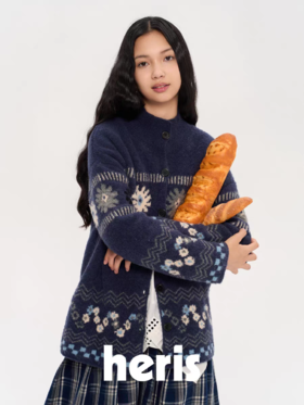heris/H53104/普鲁士花园提花 厚实圈圈纱 慵懒宽松大毛衣外套