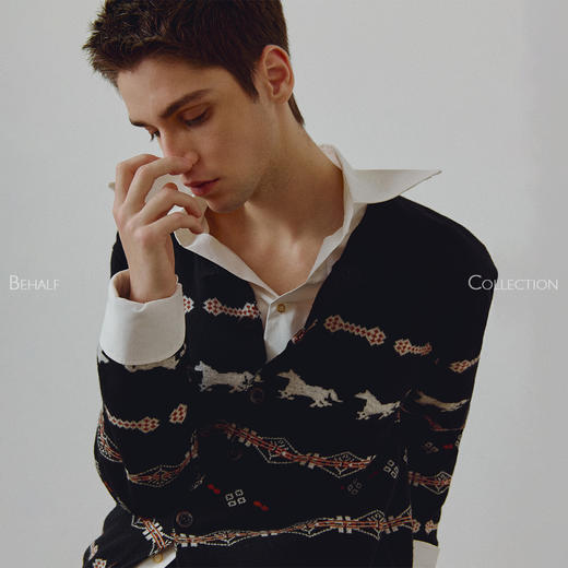 714street高端线BEHALF冰岛提花 羊毛烧边果实扣复古修身开衫毛衣 商品图4