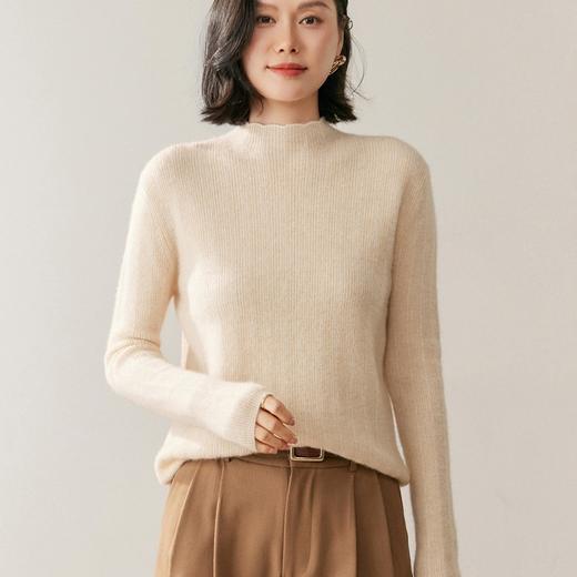 「高货rig」全新升级【铂金会员367/天猫489/差价122】(05352)洛诗琳气质半高领羊绒衫2025秋冬纯色简约花边领针织上衣 商品图1