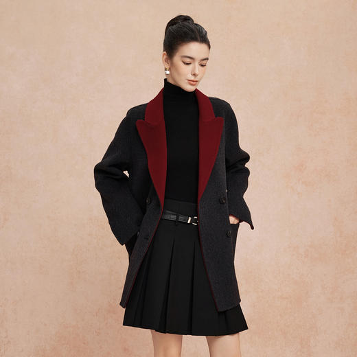 QH918斯尔丽2025新款含山羊绒羊毛双面双色双排通勤优雅气质简约大衣 商品图2