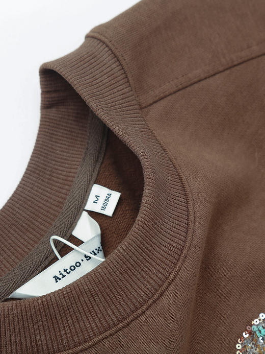 秋冬新款复古棕色圆领卫衣 亮片卡通图案设计感短款上衣 宽松慵懒风减龄套头衫 商品图2