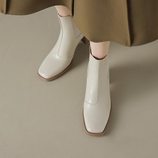 【气质高跟切尔西靴】 秋冬新款简约百搭方头真皮短靴5CM-CC 商品图1