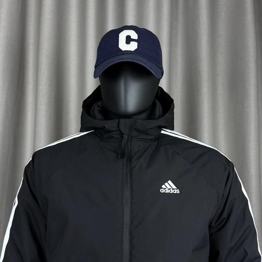 D111945三道杠连帽加厚棉服胸前刺绣logo字母长袖拉链夹克口袋外套 商品图1