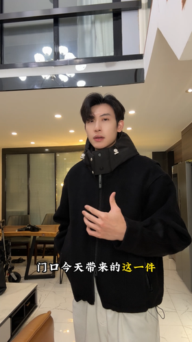 250511SDSA秋冬新款痞帅男装潮牌简约拼接拉链立领连帽鹅绒服外套百搭