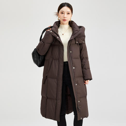 QS冬季新款连帽中长款鹅绒服高级感黑色过膝加厚休闲风显瘦外套5199 商品图0