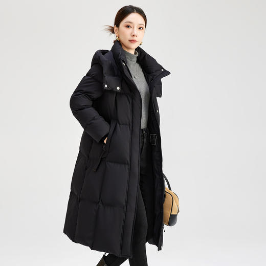 QS冬季新款连帽中长款鹅绒服高级感黑色过膝加厚休闲风显瘦外套5199 商品图3