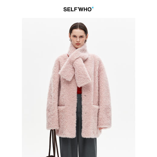 SELFWHO绵羊毛混纺皮毛一体外套女2025冬新款宽松中长款围巾皮草 商品图0