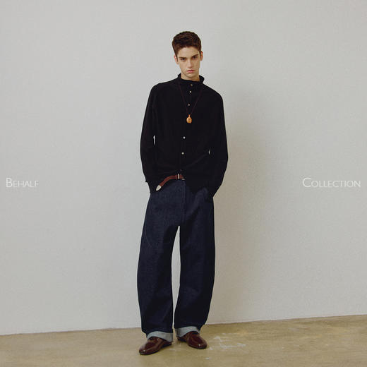 714street高端线BEHALF「日本冈山」胚蓝 弧形打褶原牛弯刀长裤 商品图1