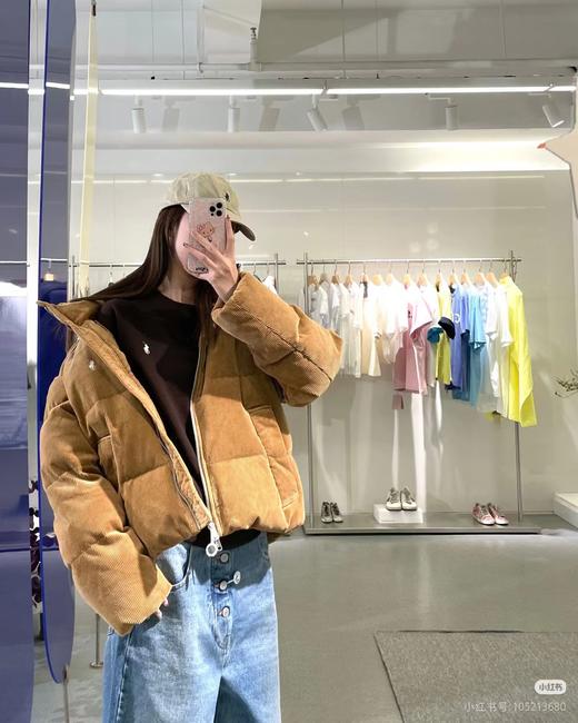 D111958复古时髦灯芯绒保暖立领舒适面包羽绒服 商品图4