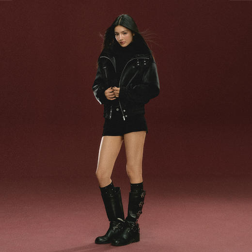 Ariseism 美式复古设计感黑色皮衣外套女秋冬新款上衣 商品图3