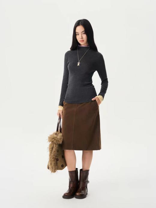 heris/H54114/拼色卷边双层领半高领修身打底衫 商品图1