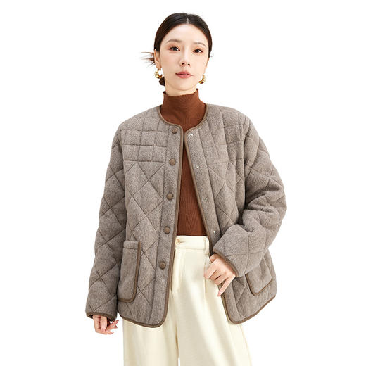 QS高级感时髦圆领长袖鹅绒服外套女秋冬新款2025菱形格百搭上衣7258 商品图4