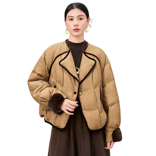 QS轻薄95白鹅绒拼接设计感鹅绒服女秋冬新款短款外套2117 商品图4