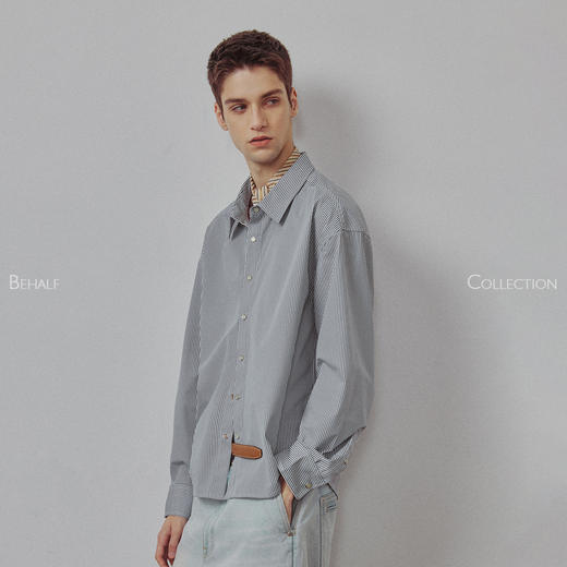 714street高端线BEHALF  东丽「猫眼扣」筋骨感条纹记忆回弹衬衫 商品图2