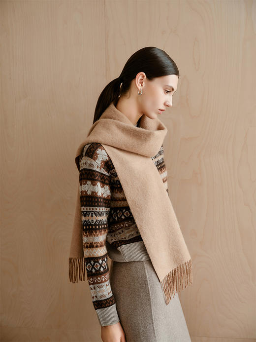 【半高领条纹提花套衫】羊绒世家秋冬新品女士100%山羊绒内搭保暖套衫 商品图1